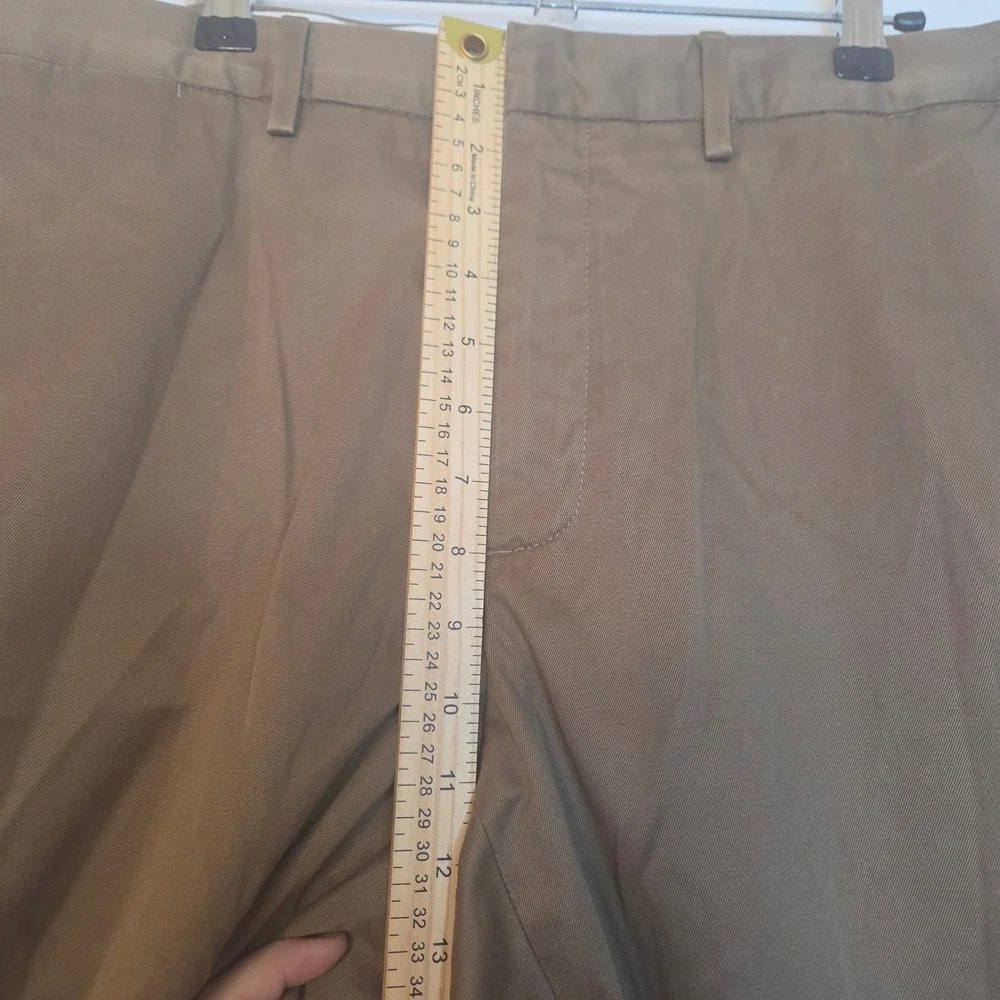 Lands End Mens Traditional Fit Chino Pants Brown 100% Cotton Flat Front Casual
